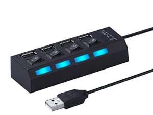 Multi Port USB Hub Splitter 4 Port USB 2.0 Hub for Laptop USB Port Expander with On/Off Individual Switch Compatible for All USB Device