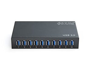 USB 10 Port Hub - Powered USB 3.0 Hub - Aluminum USB Data HUB Splitter 12V 5A 60W Power Adapter Extension for Mouse