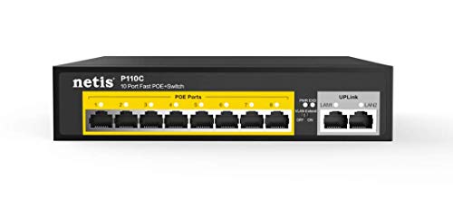 Netis P110C 8 POE+2 Uplink 100M Standard Fast Ethernet POE/ POE+ Switch with Plug and Play | IEEE 802.3at/af Compliant Powered Devices (PDs) with Auto MDI/MDIX Function | POE Power Budget of 120 W Netis P110C 8 POE+2 Uplink 100M Standard Fast Ethernet POE/ POE+ Switch with Plug and Play | IEEE 802.3at/af Compliant Powered Devices (PDs) with Auto MDI/MDIX Function | POE Power Budget of 120 W