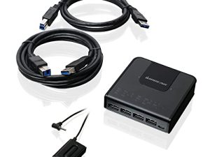 IOGEAR 4x2 USB 3.0 Peripheral Sharing Switch - Share 4 USB Devices Between 2 Computers - LED Indicators - Cables n Remote Included - PC - MAC - Printer - Scanner - Mouse/Keyboard and More - GUS432