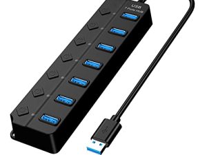 Multi Port USB Hub Splitter 7 Port USB 2.0 Hub for Laptop USB Port Expander with On/Off Individual Switch Compatible for All USB Device Surface Pro 8 Adapter (A