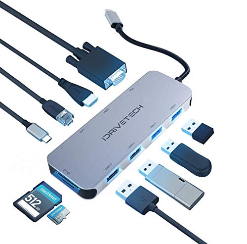 USB C Hub Multiport Adapter - iDriveTech 10 in 1. 4x USB Ports USB C Hub Multiport Adapter - iDriveTech 10 in 1. 4x USB Ports