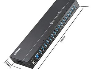 Sipolar Powered USB Hub - 16 Ports 120W USB 3.0 Hub - Charging hub for Multiple Device with 12V/10A Power Adapter - Output of Max 1.2A Per USB Port - Meta Casing - LEDs - Din-Rail/WallMount Hub