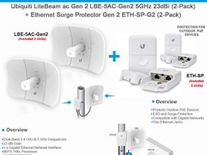 LiteBeam ac Gen 2 LBE-5AC-Gen2 5GHz Airmax 2X2 MIMO 23dBi 450+ Mbps CPE (2-Pack) with Ethernet Surge Protector ETH-SP for Outdoor High-Speed (2-Pack)